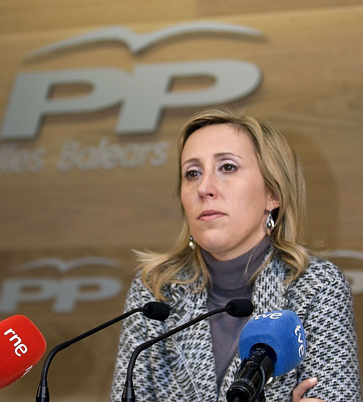 La portavoz del Partido Popular de las Islas Baleares, Catalina Soler, durante la rueda de prensa que ha ofrecido esta mañana en la que ha confirmado que abandona el cargo.