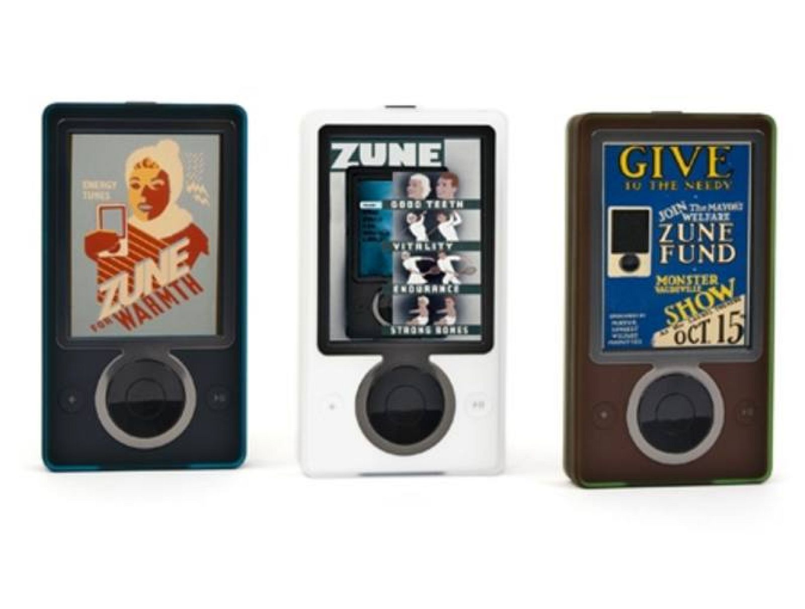 Imagen de los diferentes modelos del mp3 Zune, de Microsoft. 