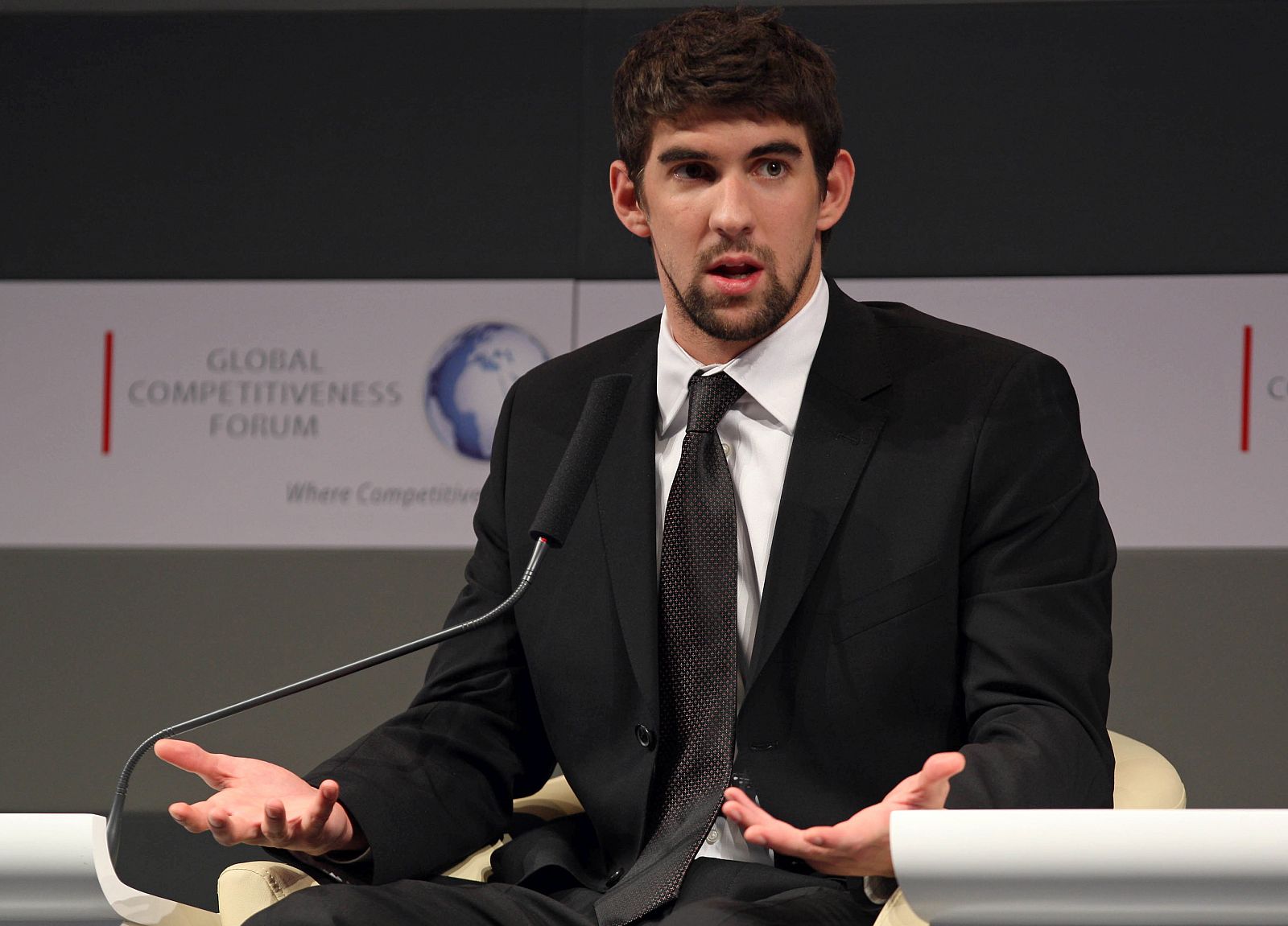 Michael Phelps da un discurso en un Forum, el pasado 27 de enero en Arabia Saudí.