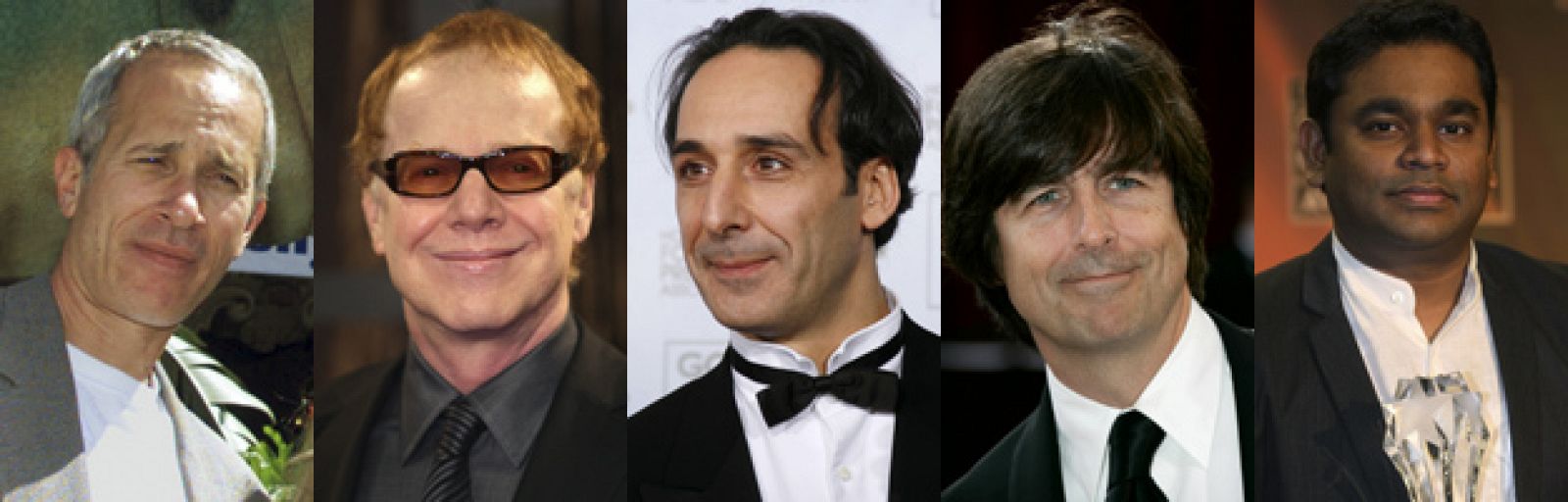 De izquierda a derecha: James Newton Howard, Danny Elfman, Alexandre Desplat, Thomas Newman y A.H.Rahman.