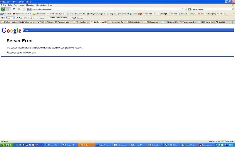 Mensaje de error que aparece en la página de Gmail cuando se intenta acceder al correo electrónico.