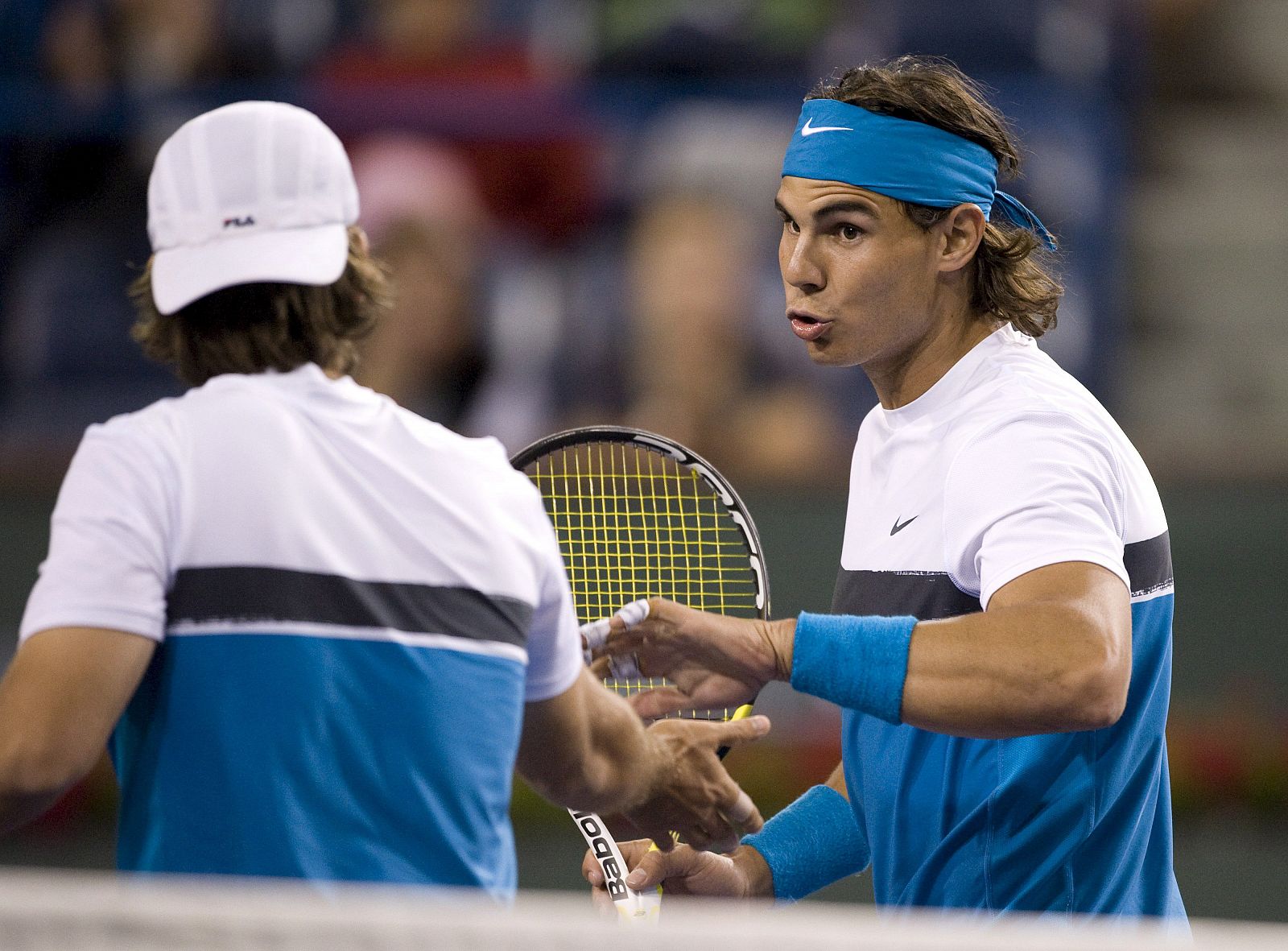 Nadal felicita a Marc López, su compañero de dobles en Indian Wells.