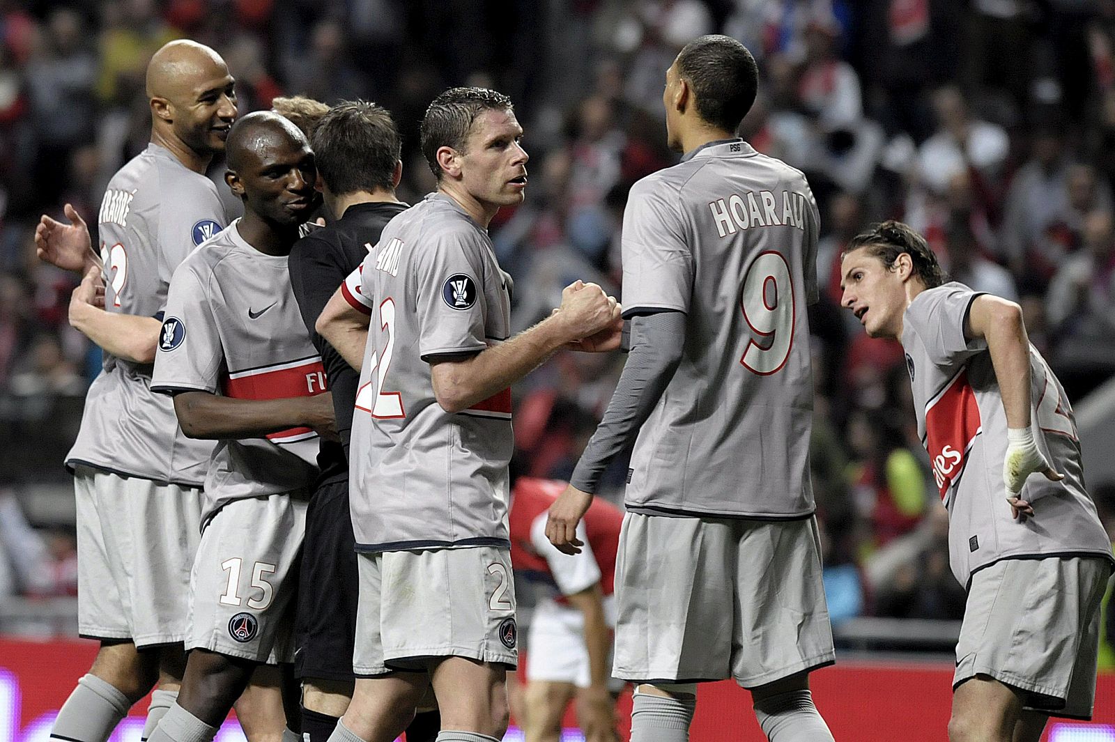 Jugadores del PSG celebran un gol contra el Sporting de Braga.