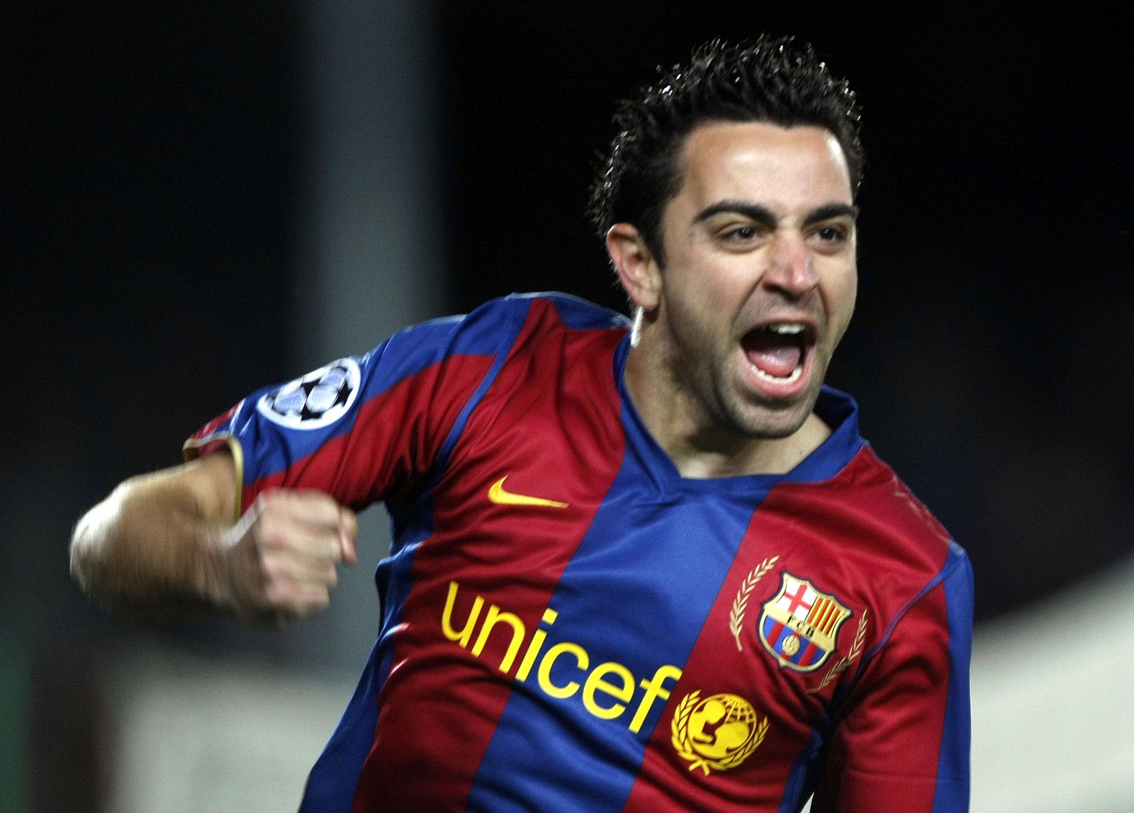 Barcelona's Xavi Hernandez celebrates goal against Celtic during Champions League match in Barcelona