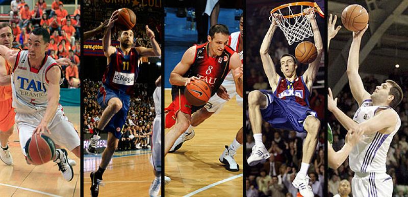 Pablo Prigioni (Tau), Juan Carlos Navarro (Barcelona), Igor Rakocevic (Tau), Fran Vázquez (Barcelona) y Felipe Reyes (Real Madrid).