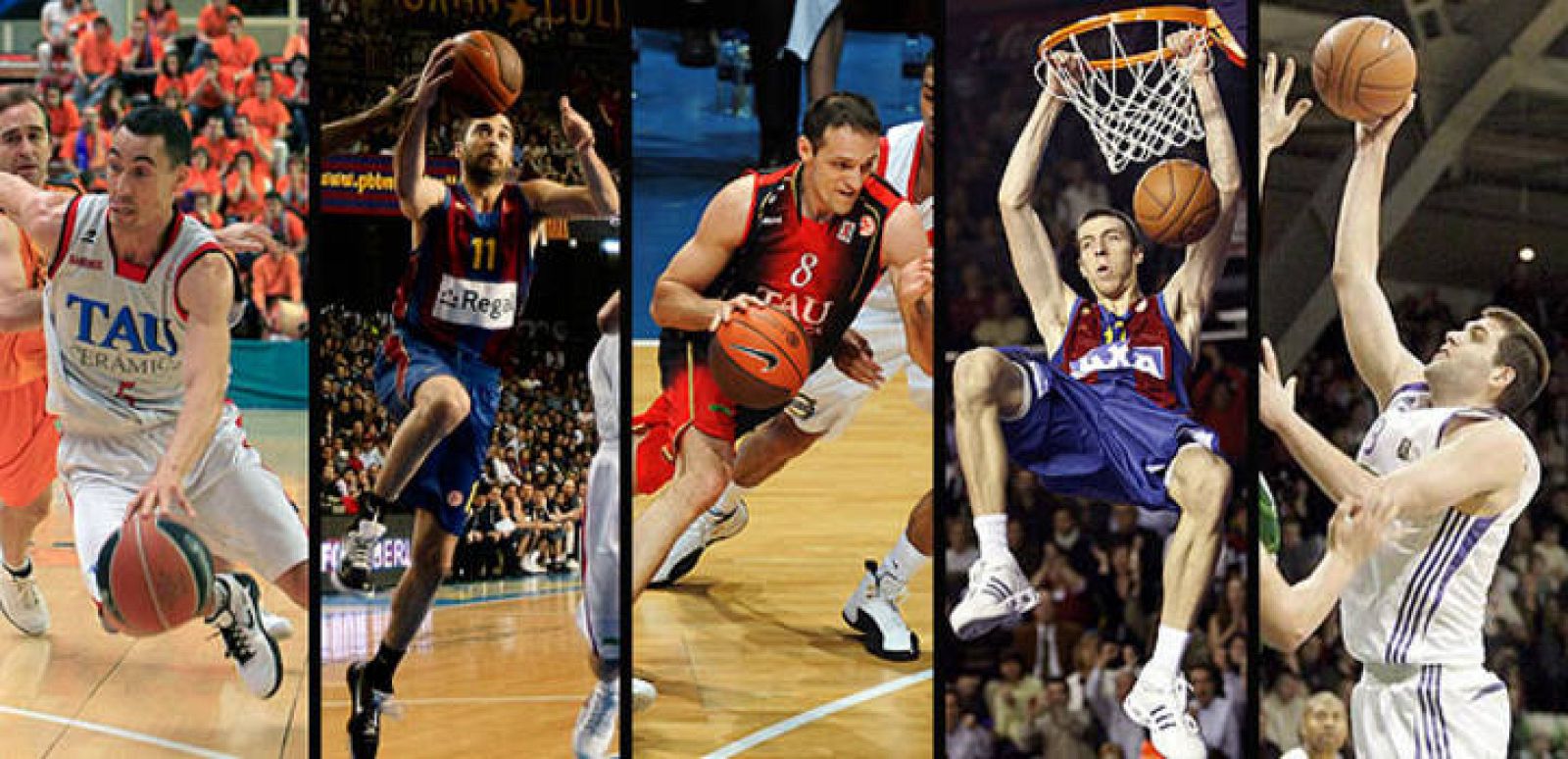 Pablo Prigioni (Tau), Juan Carlos Navarro (Barcelona), Igor Rakocevic (Tau), Fran Vázquez (Barcelona) y Felipe Reyes (Real Madrid).