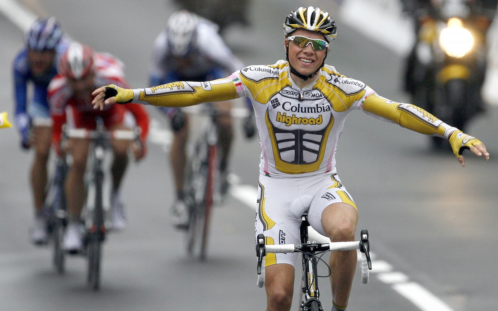 Norwegian Edvald Hagen Boasson celebrates after the seventh stage of the Giro d' Italia in Chiavenna