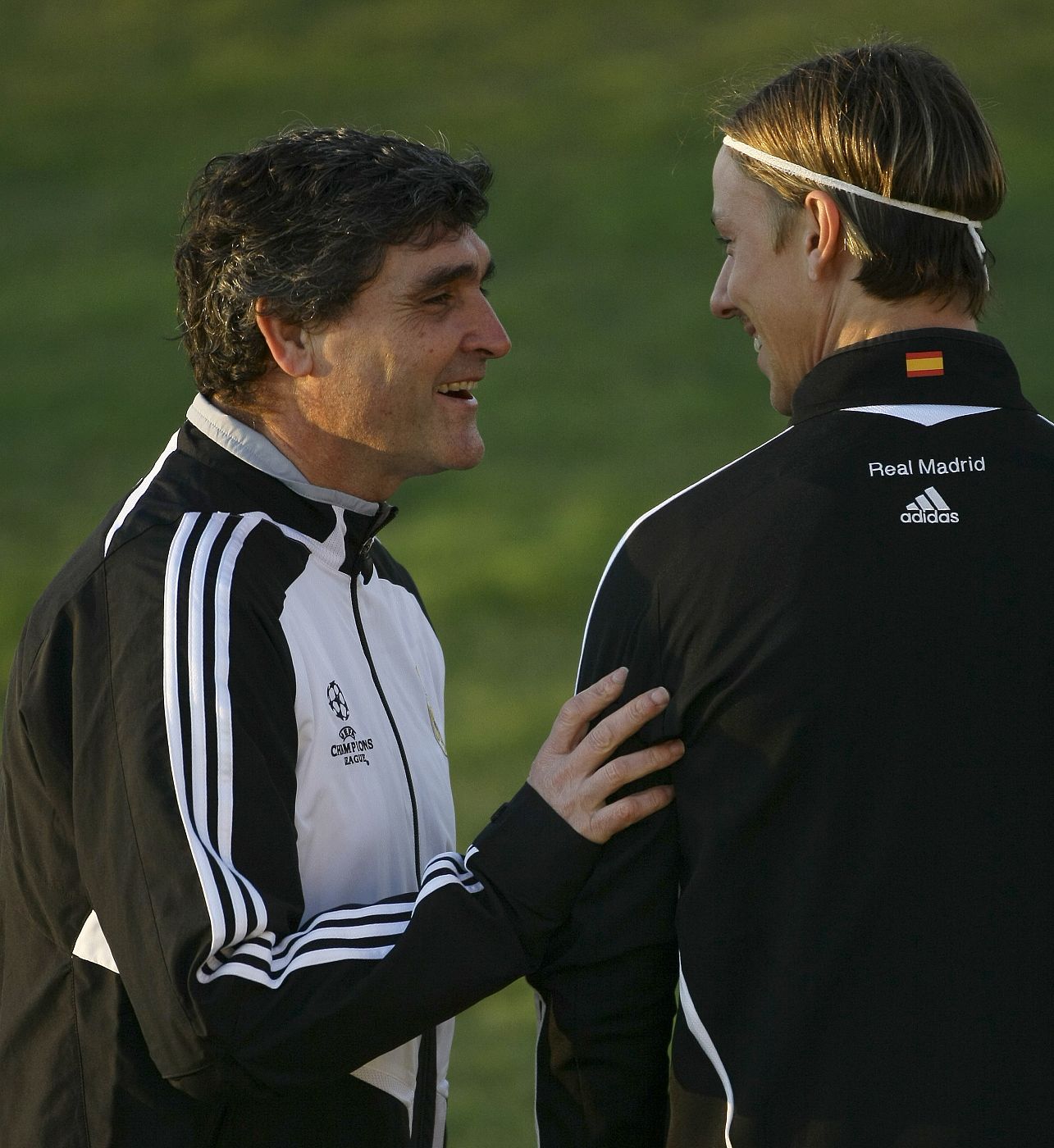 Guti y Juande sonríen durante un entrenamiento; tiempos más felices.