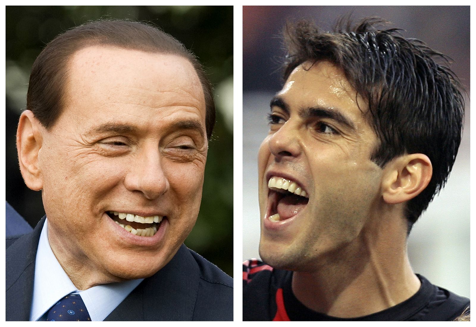 Combo of Italy's Prime Minister Silvio Berlusconi and AC Milan's Brazilian soccer forward Kaka