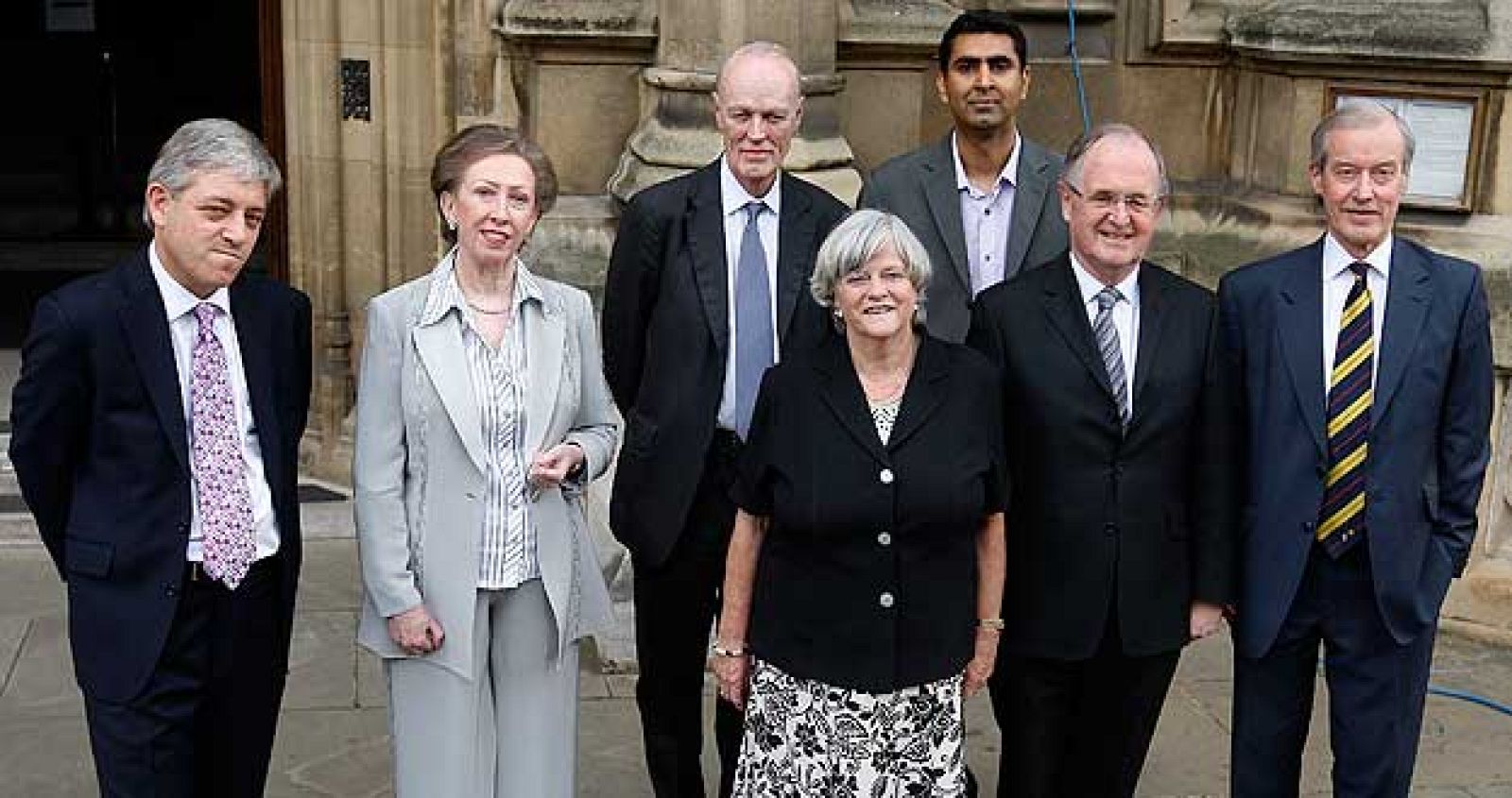 Candidates for the position of Speaker of Britain's House of Commons pose for media outside St. Stephen's entrance at the Houses of Parliament in Westminster, central London