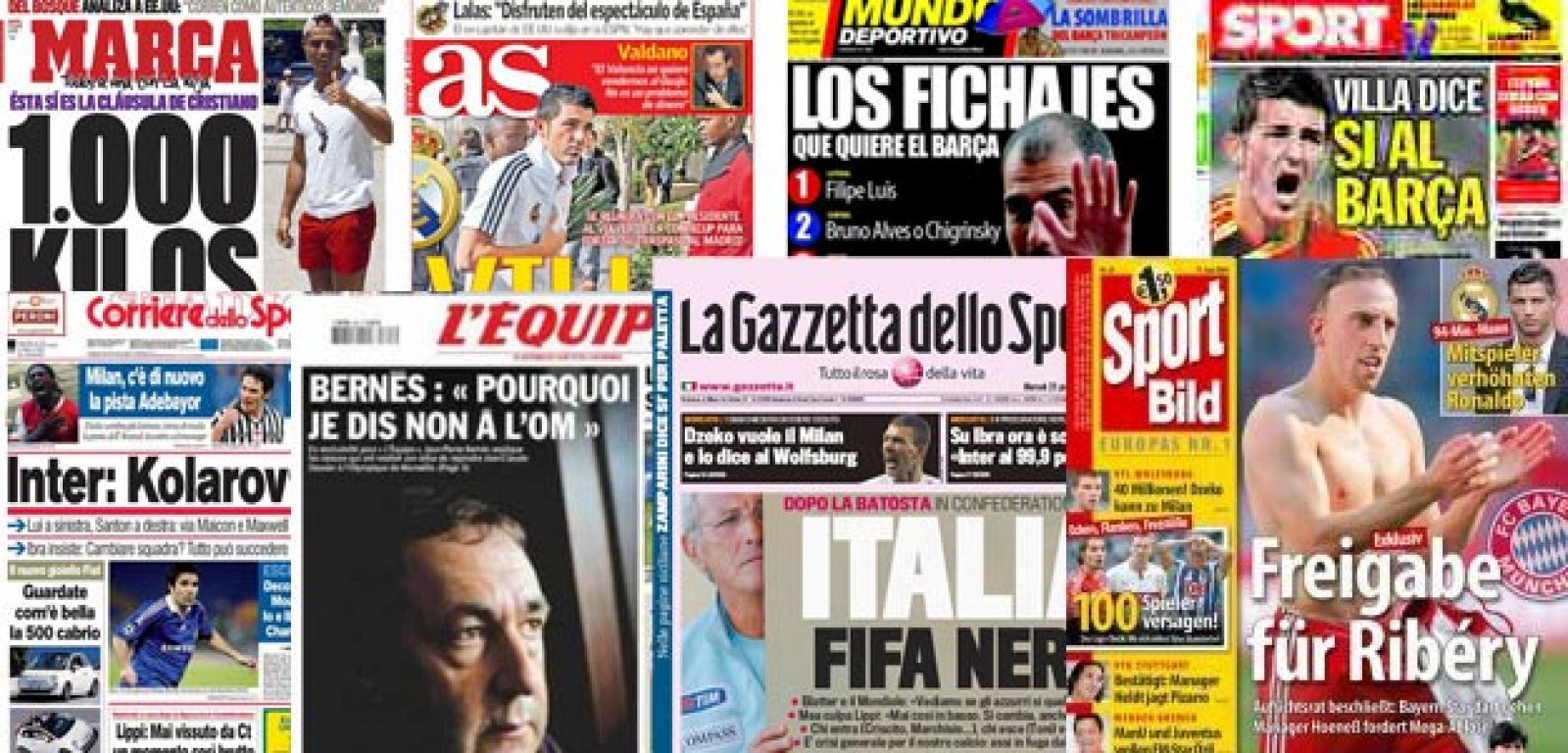 Las portadas de los diarios deportivos españoles y europeos destacan las especulaciones sobre fichajes.