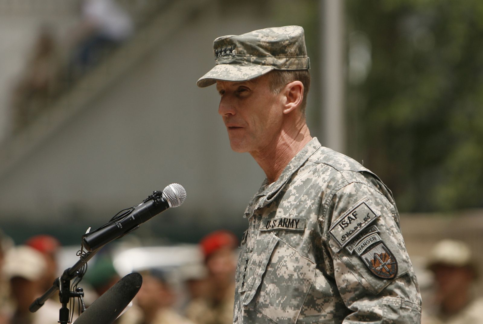 The new commander for the international troops in Afghanistan, US general Stanley McChrystal, speaks during a ceremony in Kabul