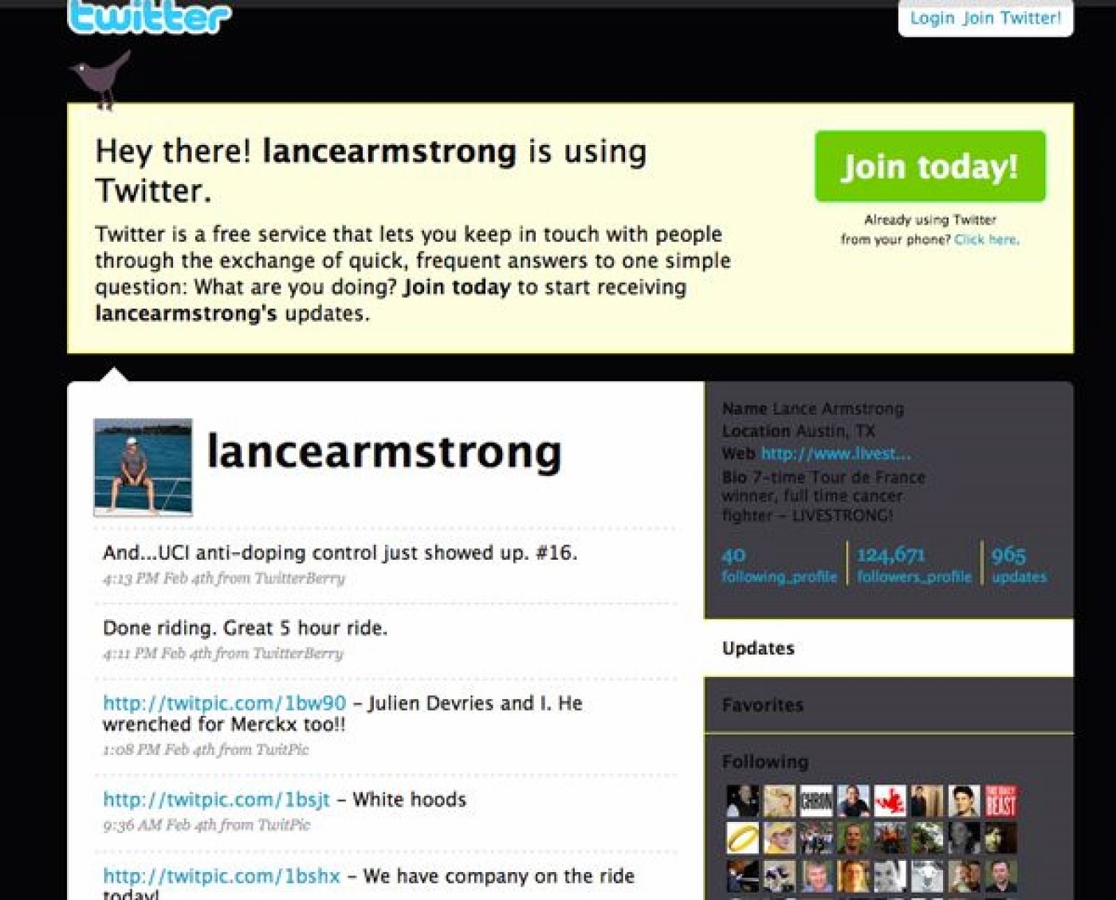 Twitter del ciclista americano Lance Armstrong