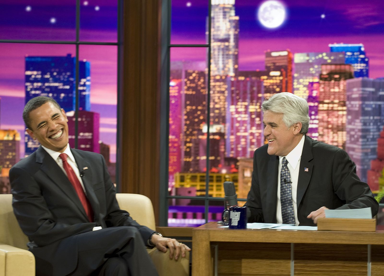 U.S. President Barack Obama appears with Jay Leno on television show in California
