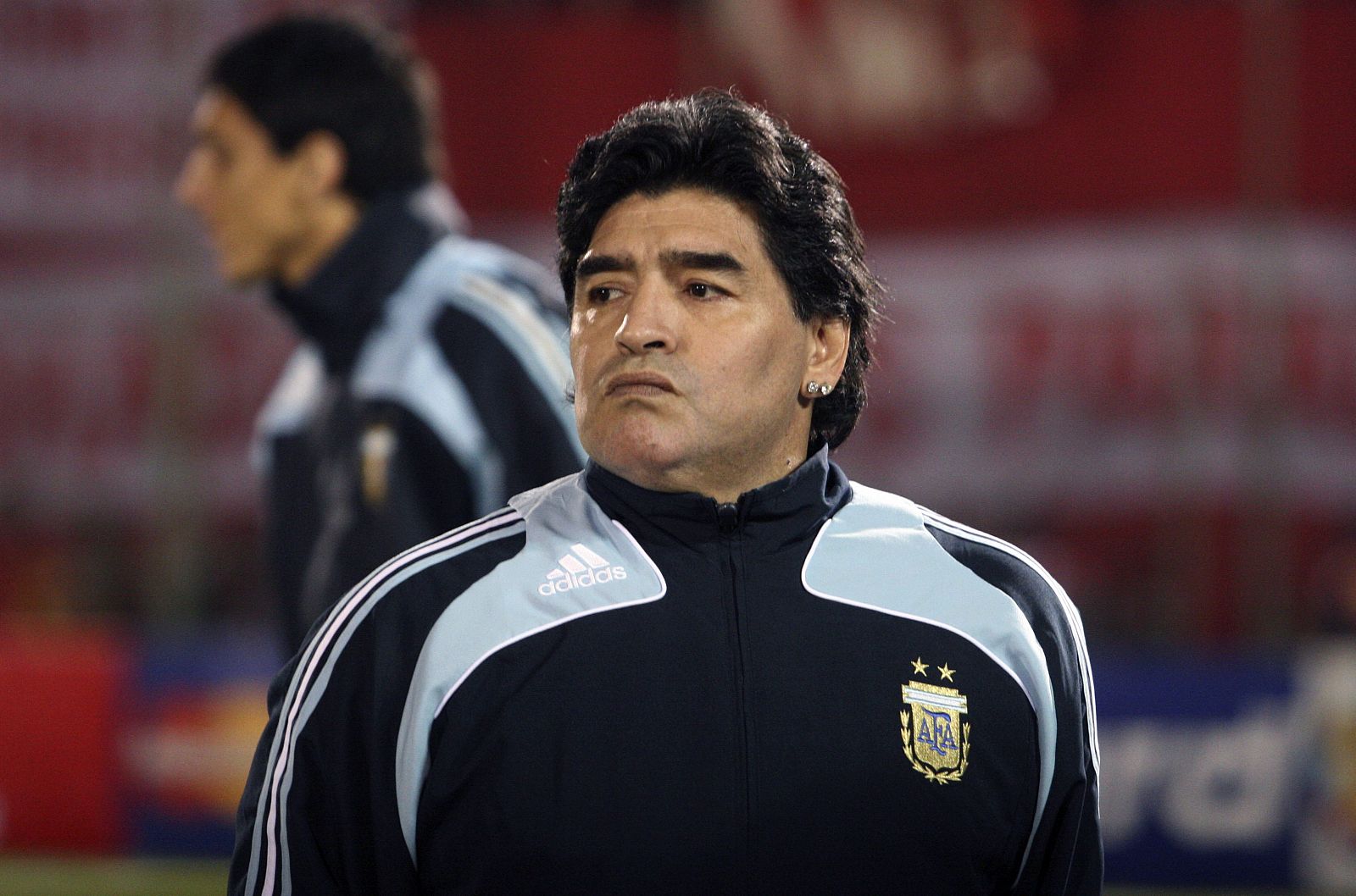 Argentina's coach Maradona watches World Cup 2010 qualifying soccer match against Paraguay in Asuncion