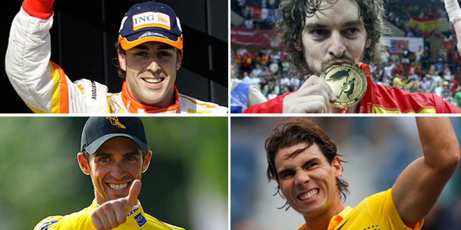 Los cuatro mayores exponentes del momento dulce del deporte español: Alonso, Gasol, Contador y Nadal