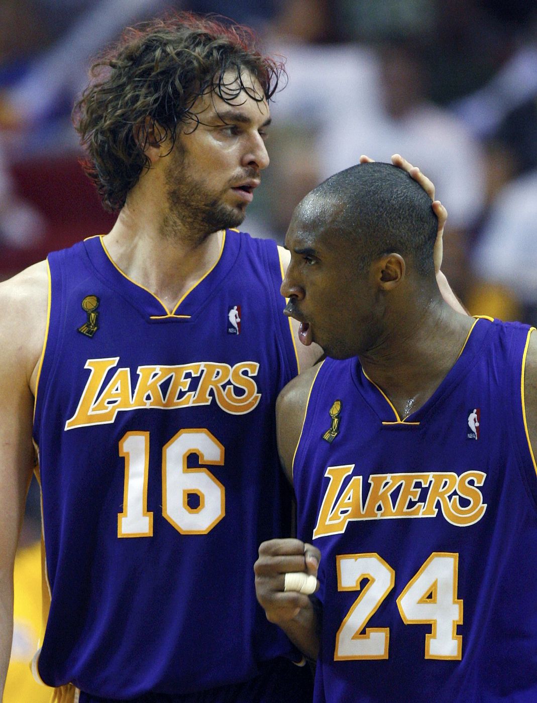 Los Angeles Lakers Bryant celebrates a basket against the Orlando Magic in the second quarter during Game 5 of their NBA Finals basketball series  in Orlando