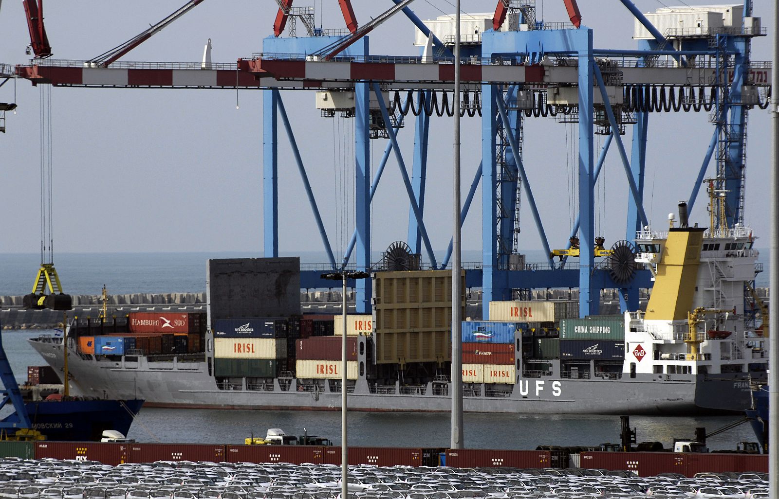 A container ship docks at the port of Ashdod