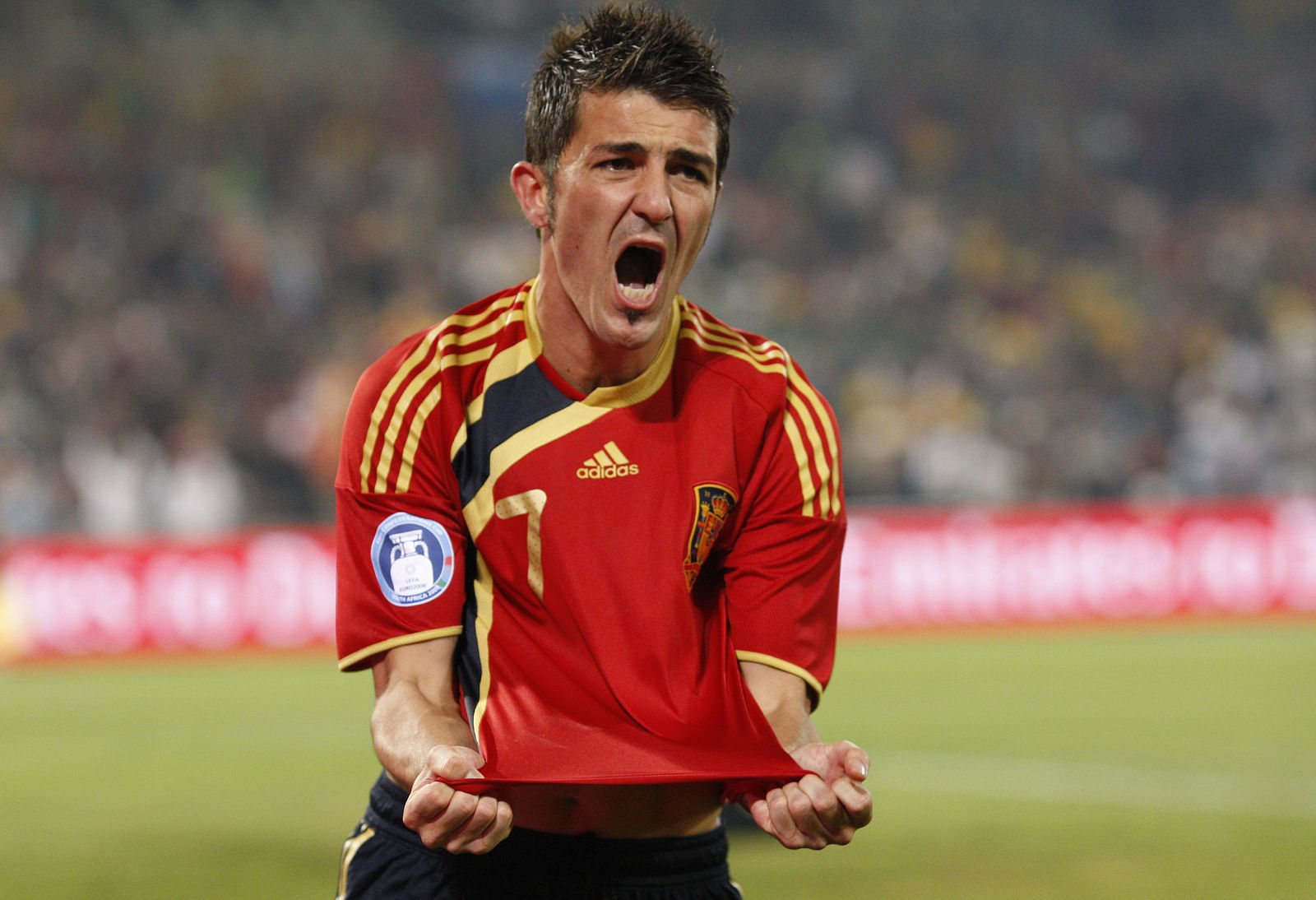 David Villa celebra un gol en la pasada Copa Confederaciones.