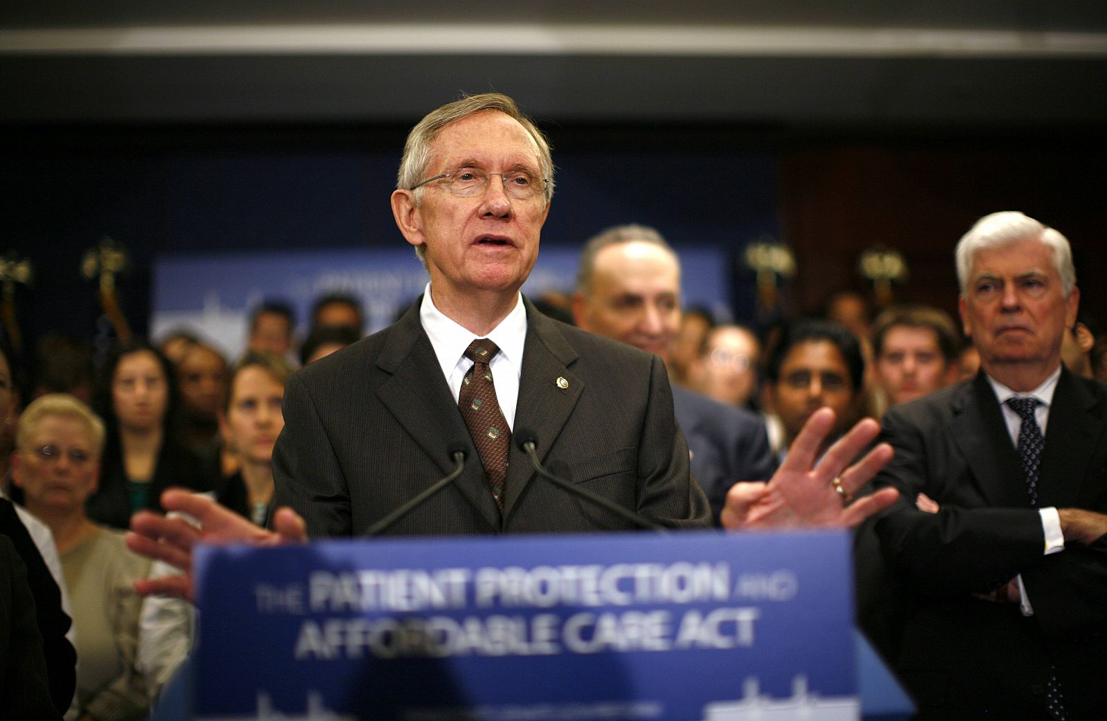 US Senate Majority leader Reid speaks about healthcare reform legislation during a news conference at the Capitol in Washington