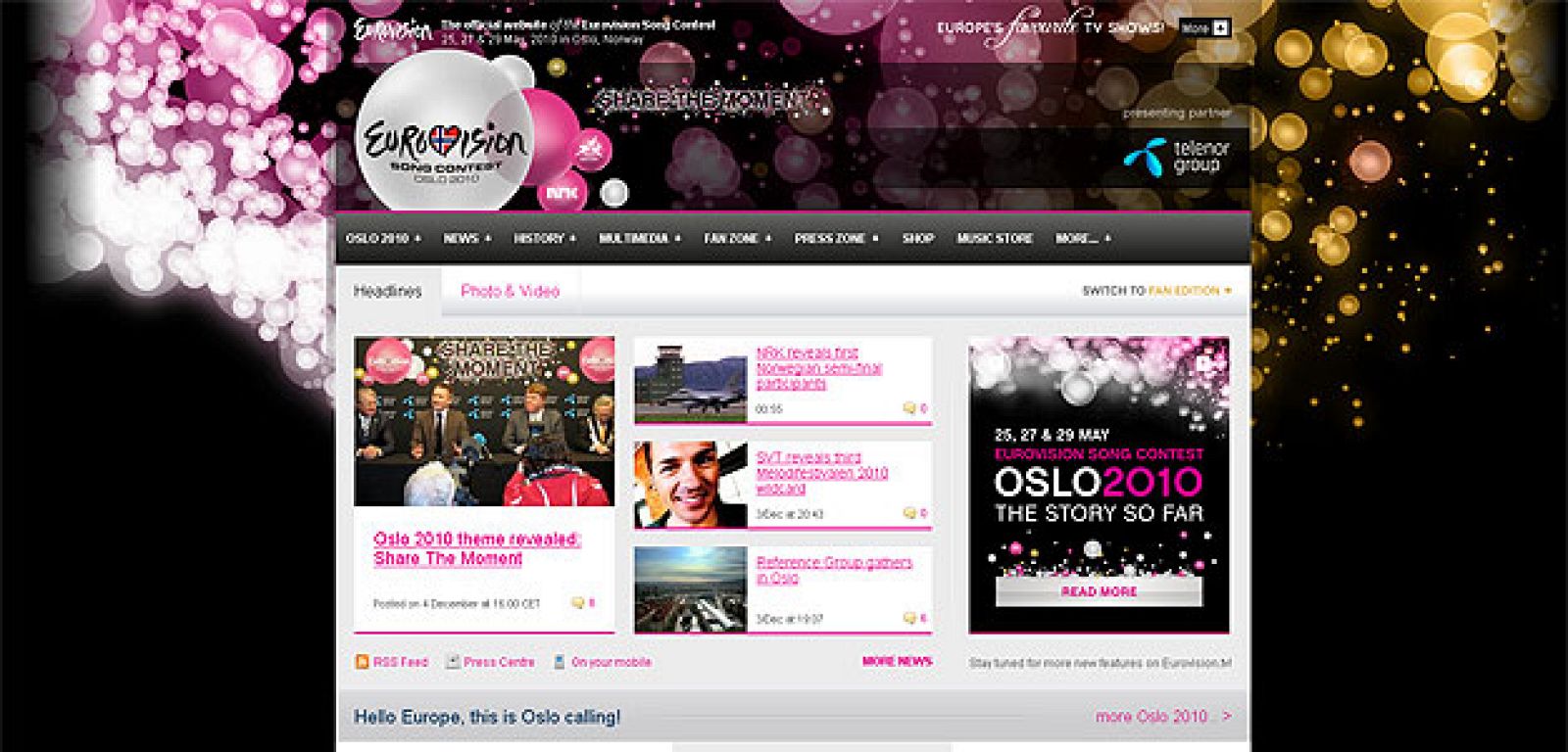 La imagen de Eurovisión 2010 en la web oficial.