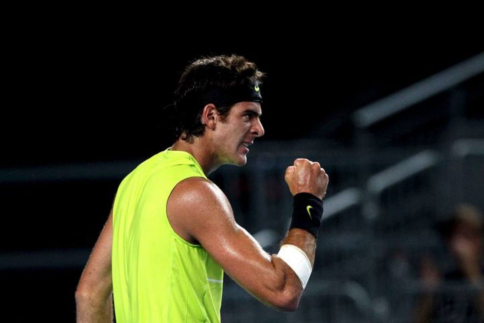 Del Potro celebra un punto ganado ante el estadounidense Michael Russell