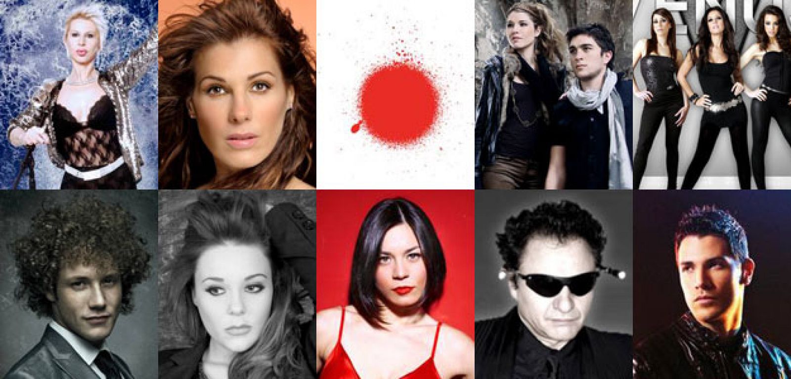 Los 10 candidatos más votados en el primer día de la preselección de Eurovisión 2010 de TVE.