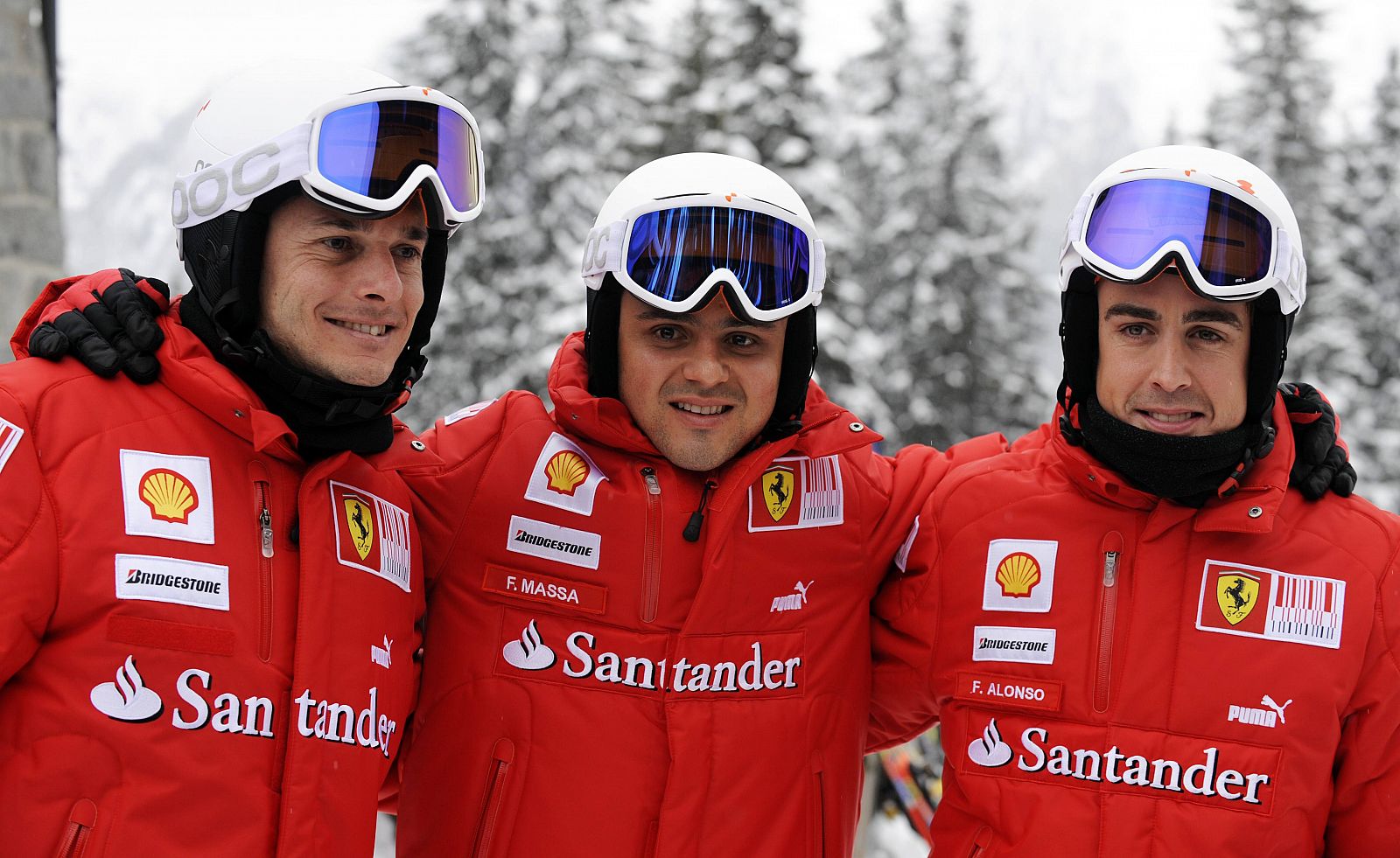 Los tres pilotos de Ferrari esta temporada, Alonso, Massa y Fisichella; en Madonna di Campiglio