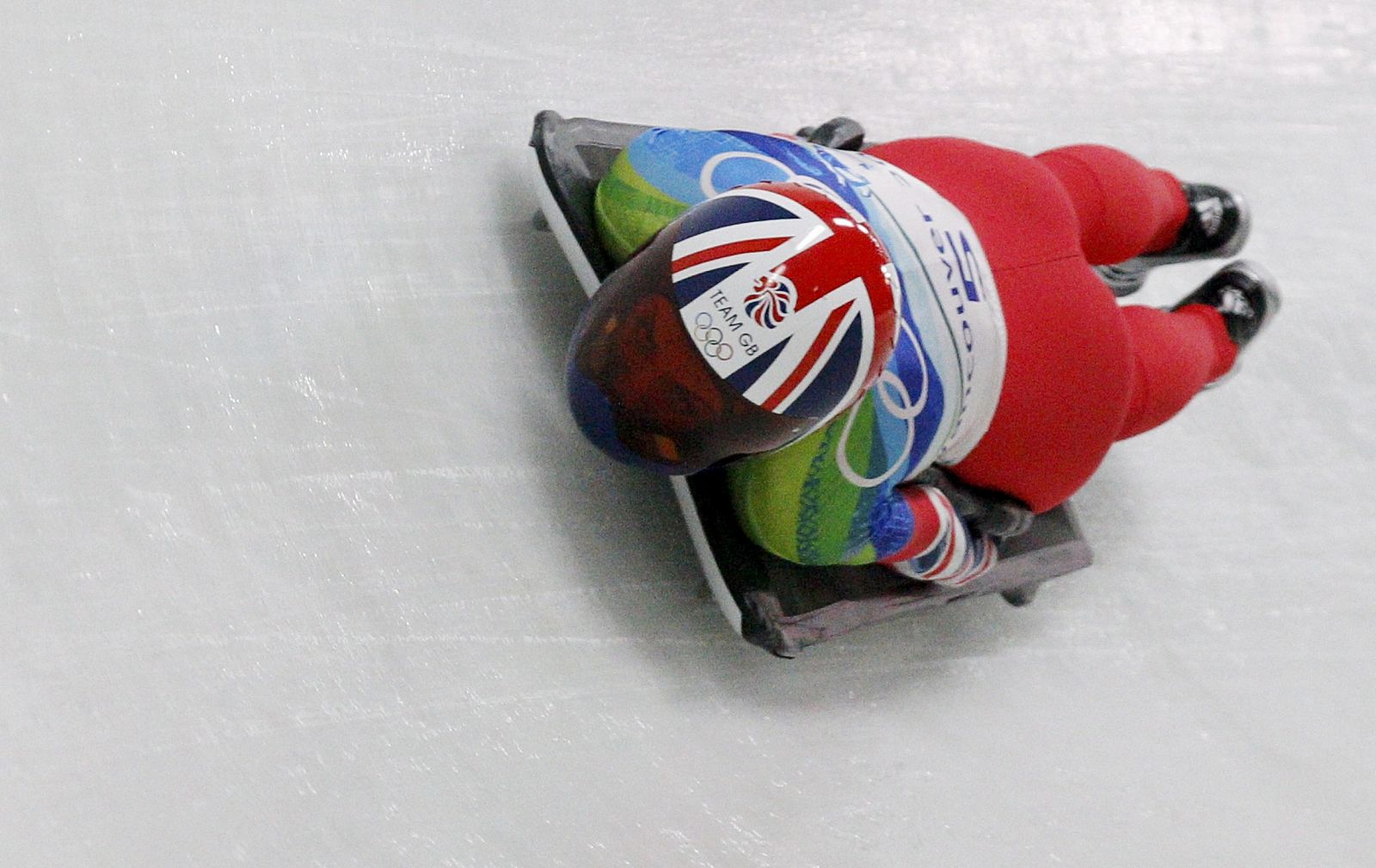 Britain's Williams speeds down the track during her second heat in the women's skeleton event at the Vancouver 2010 Winter Olympics in Whistler