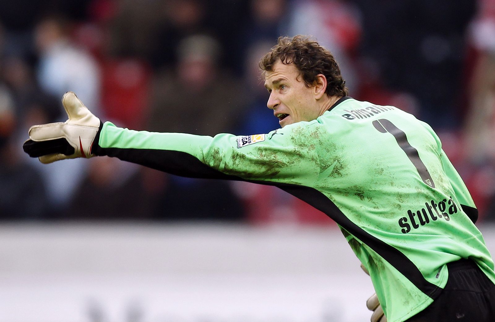 Stuttgart's goalkeeper Lehmann gestures during their German Bundesliga soccer match against Hamburg in Stuttgart