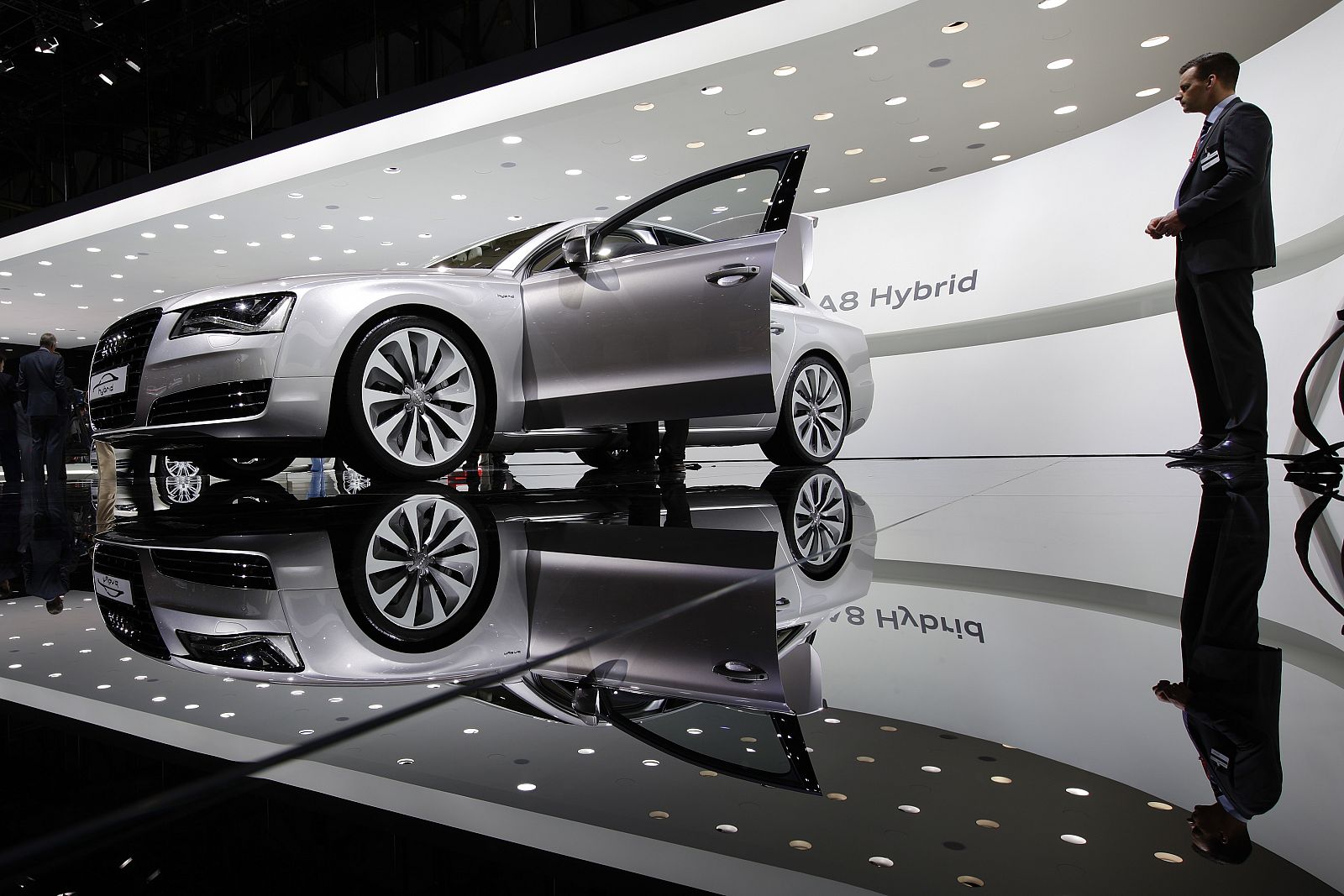 New Audi A8 hybrid design study is shown at exhibition stand of Audi during second media day of 80th Geneva Car Show in Geneva