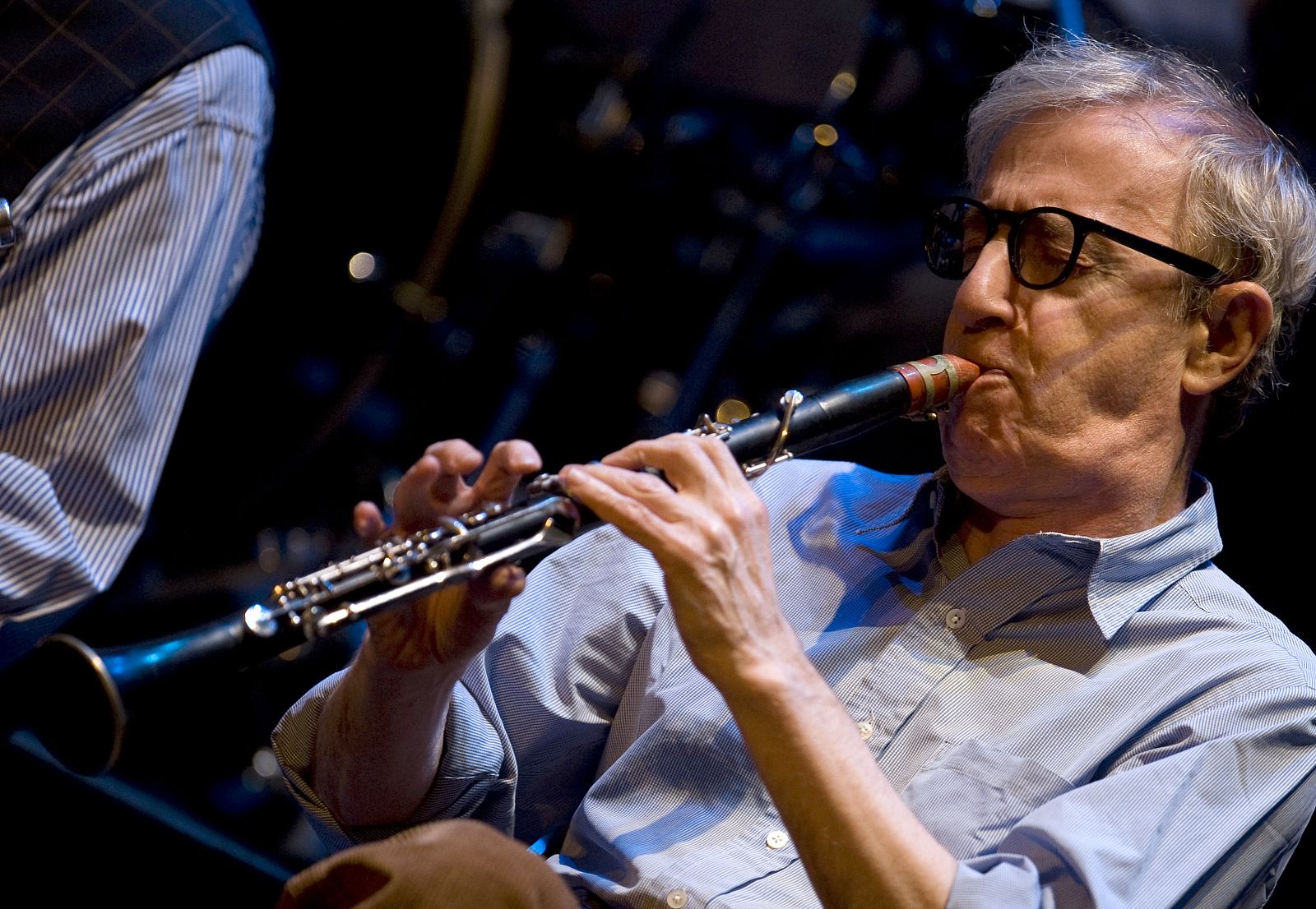 U.S. film director Woody Allen plays the clarinet at Calderon Theater in Valladolid