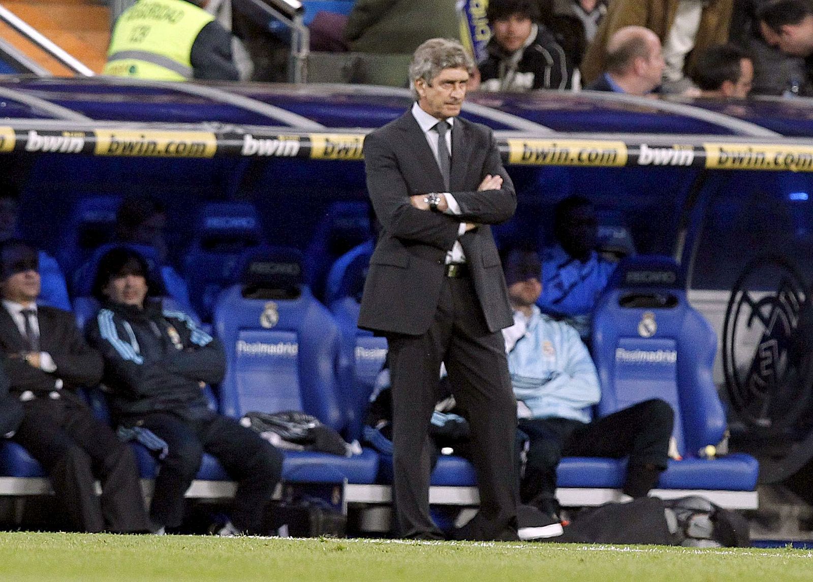 El entrenador del Real Madrid, el chileno Manuel Pellegrini, durante el partido de Liga contra el Atlético de Madrid.