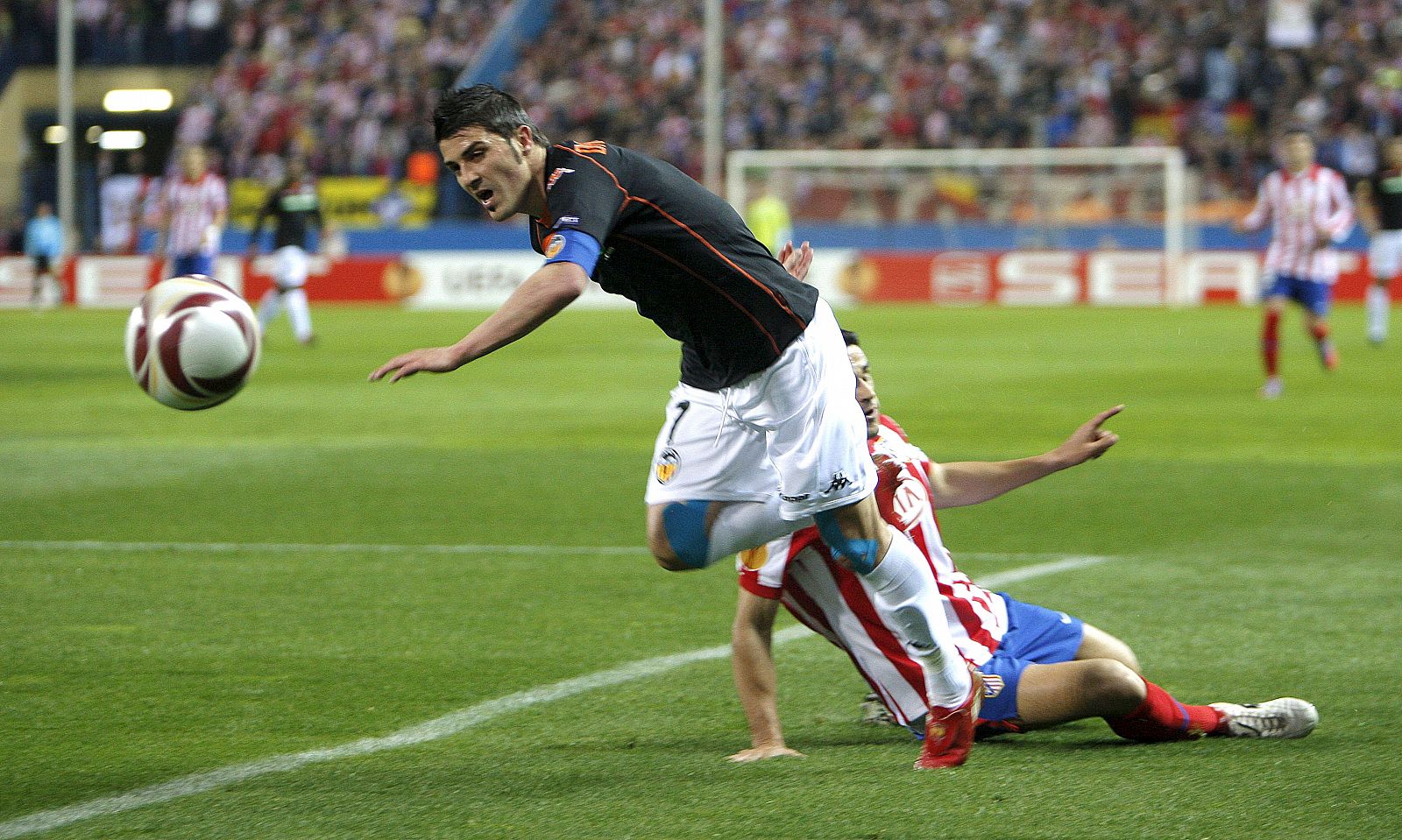 El delantero del Valencia, David Villa, en el encuentro ante el Atlético.