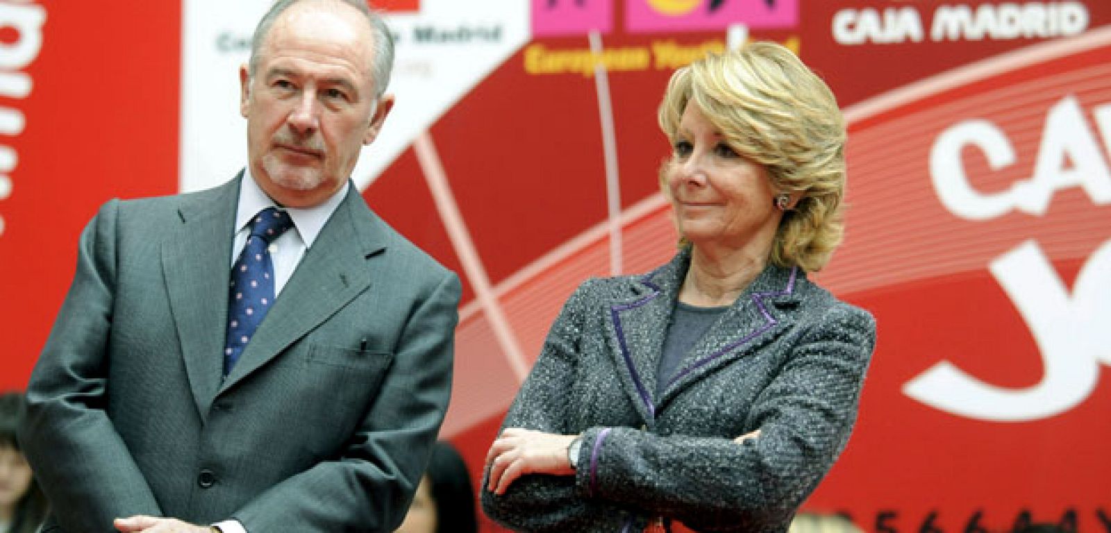 Rodrigo Rato y Esperanza Aguirre, juntos este martes en la presentación del nuevo carné joven de la Comunidad de Madrid.