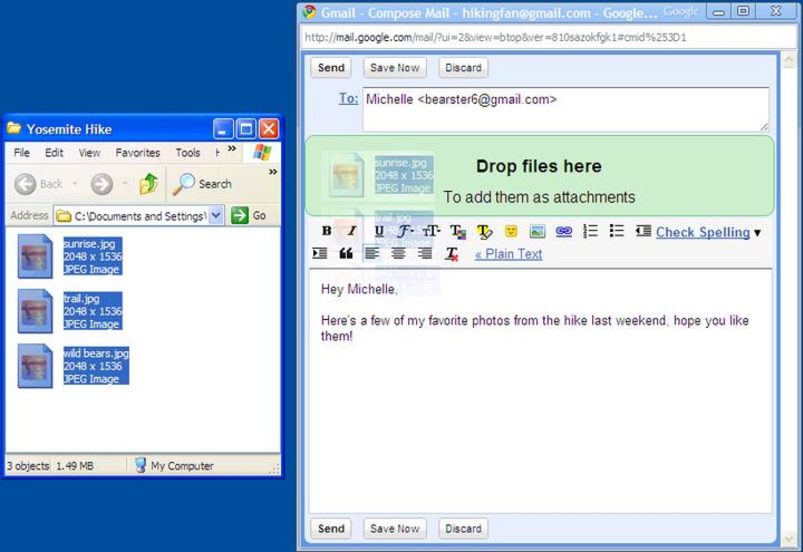  Los archivos pueden incluirse en el correo arrastrándolos al e-mail