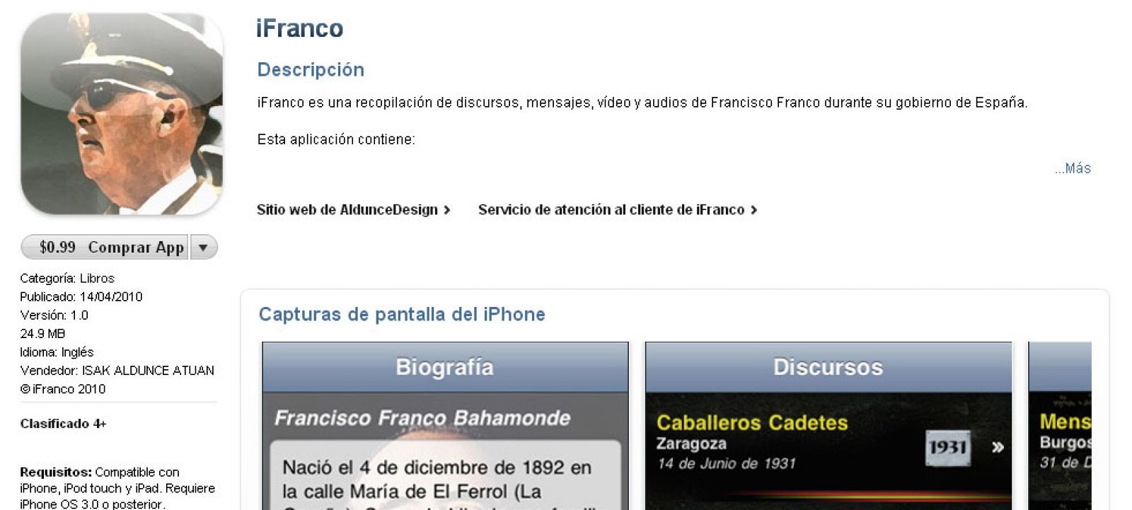 iFranco, la aplicación sobre el dictador disponible en la Apple Store