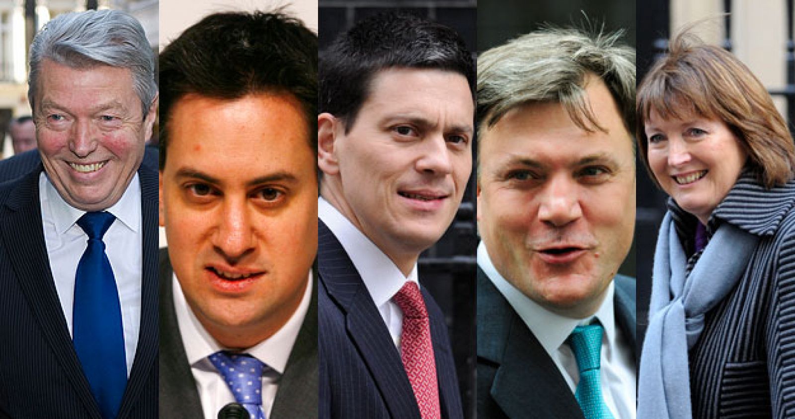 De izquierda a derecha: el ministro del Interior, Alan Johnson; el titular de Medio Ambiente, Ed Miliband; el ministro de Exteriores David Miliband; el titular de Educación Ed Balls y la número dos del partido, Harriet Harman.