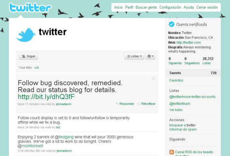 Hasta el usuario oficial de Twitter se ha quedado con cero seguidores