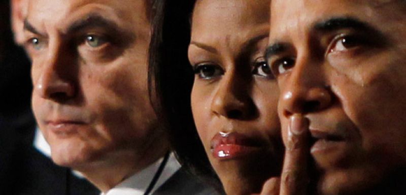 Zapatero junto al matrimonio Obama en su última visita a Estados Unidos, el pasado febrero.
