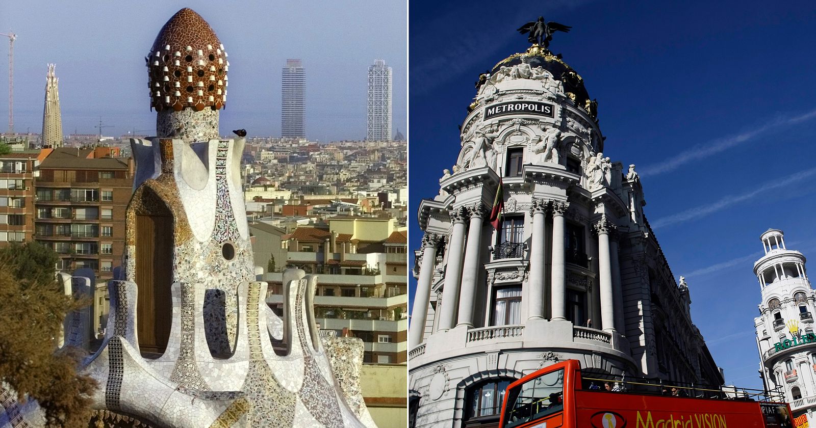 AERIAL VIEW OF GAUDI'S PARCK GUELL IN BARCELONA.