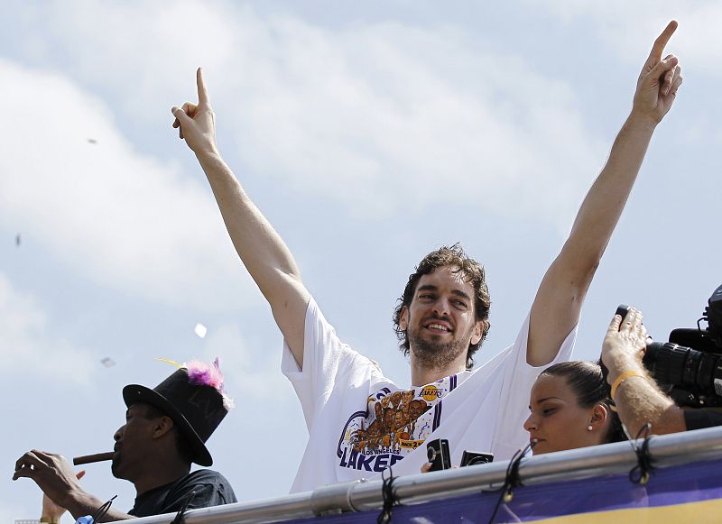 Pau Gasol celebrando el título de la NBA en Los Ángeles el pasado 21 de junio
