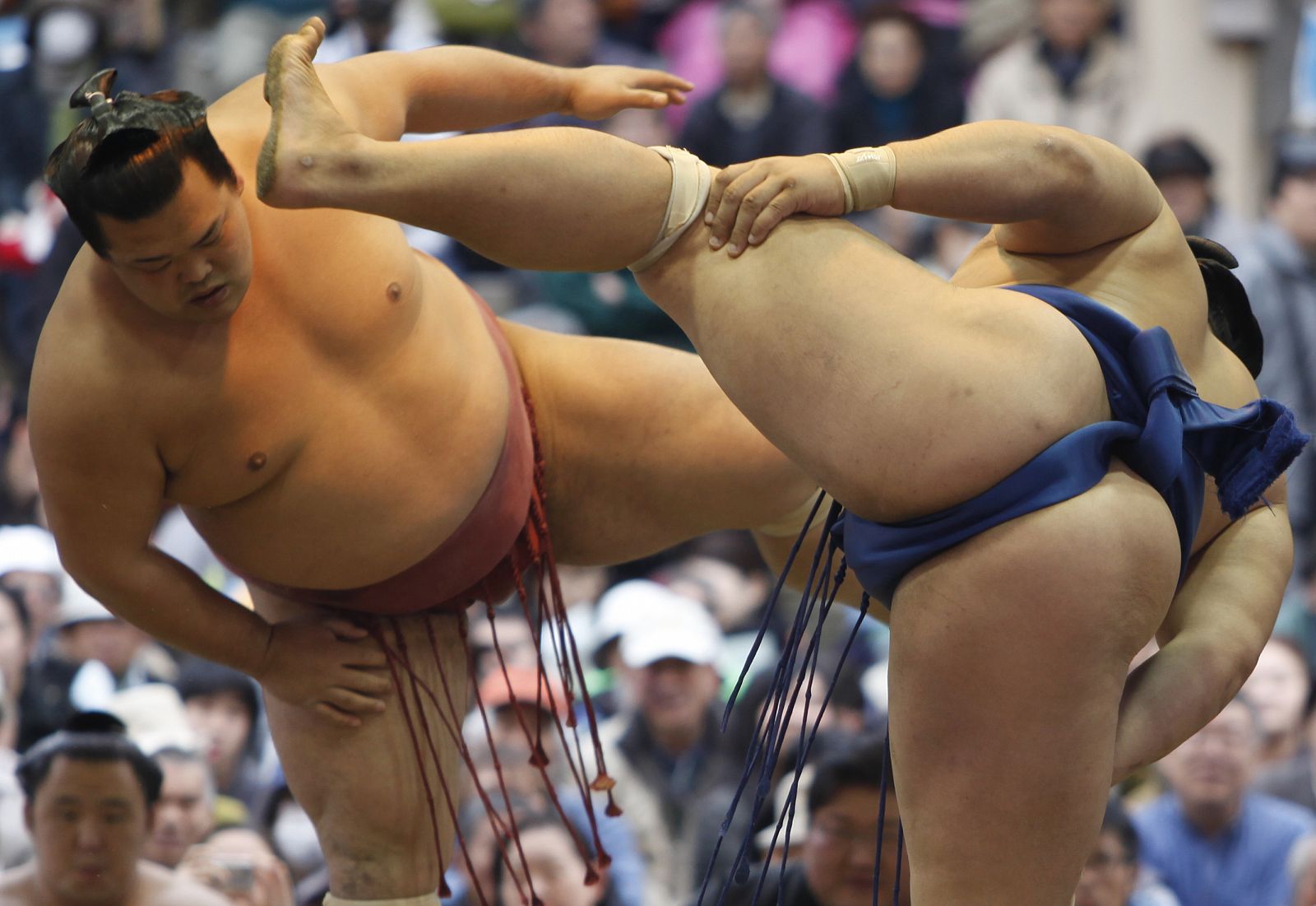 Luchadores de sumo en el torneo anual dedicado a Yasukuni en Tokio.