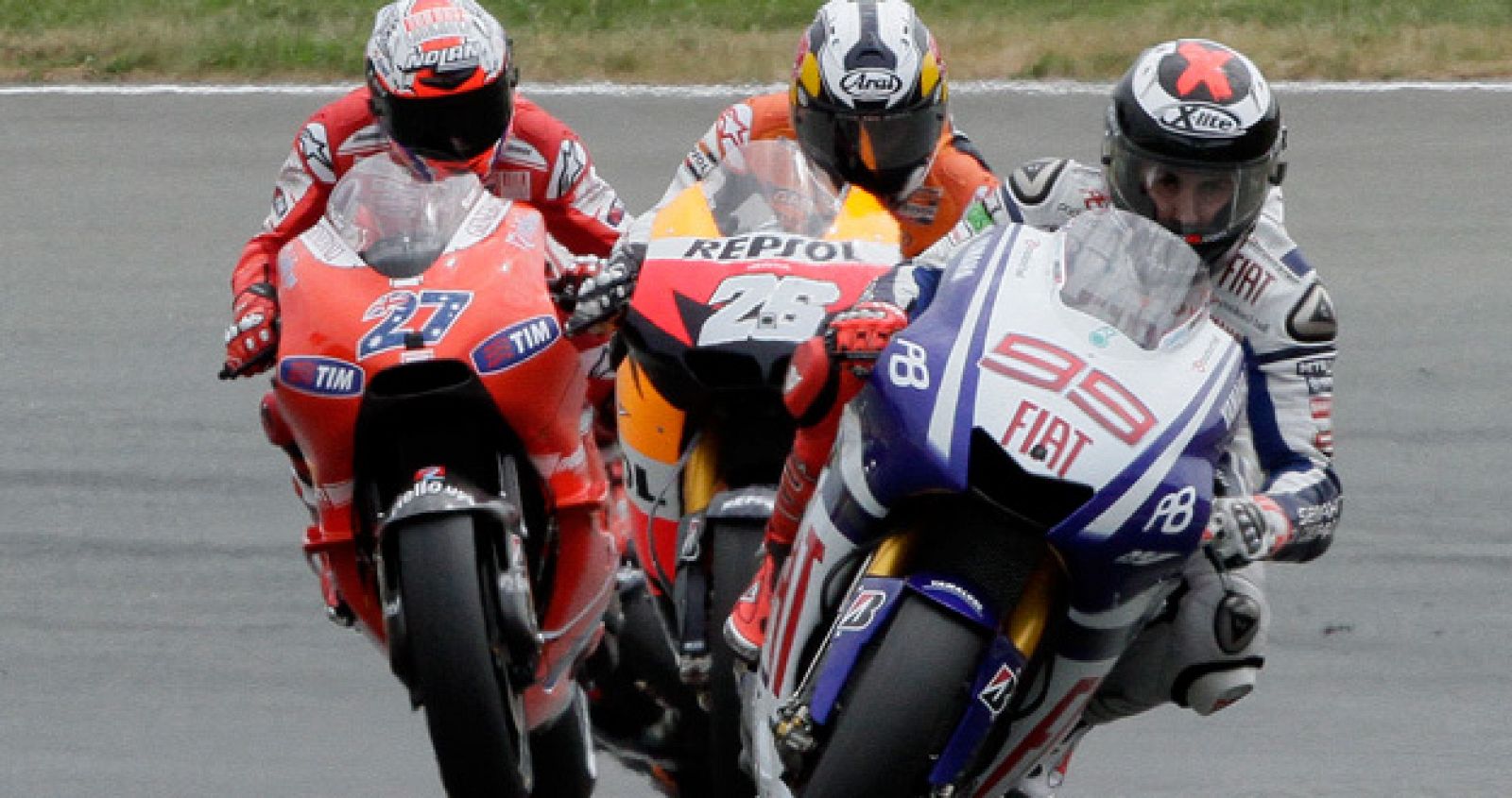 Dani Pedrosa, Jorge Lorenzo y Casey Stoner Durante el GP de Alemania.