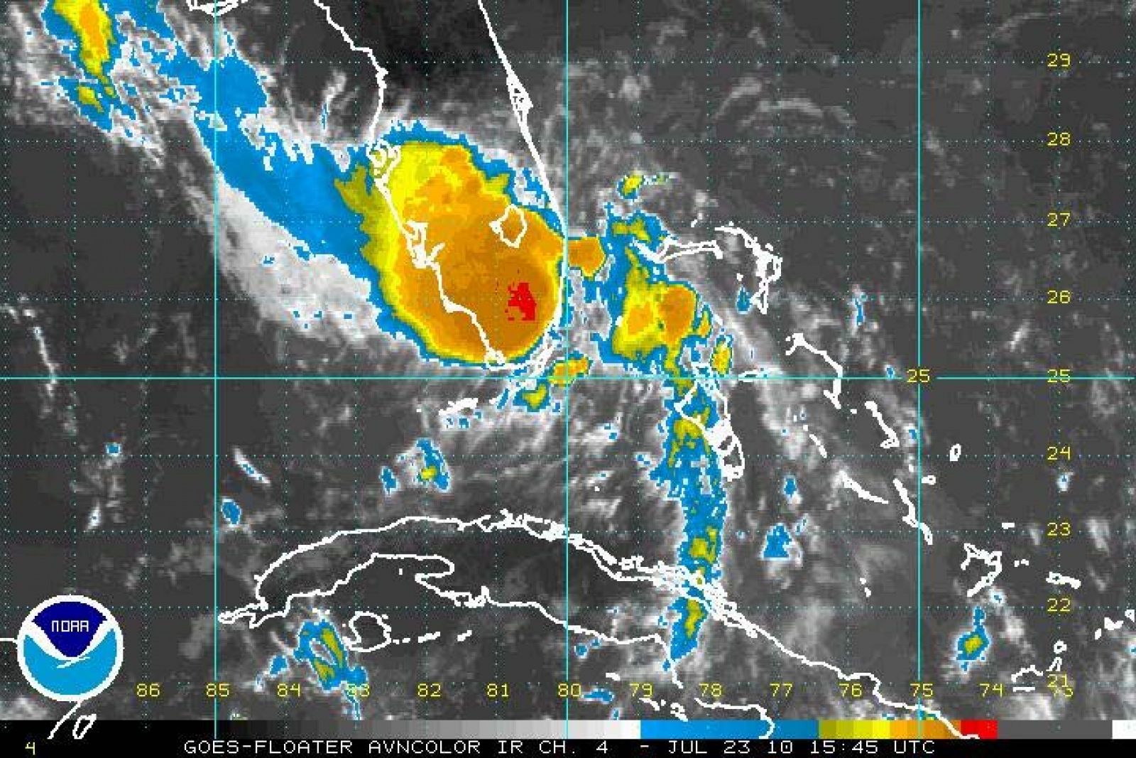 Imagen por satélite de 'Bonnie', a su llegada a Florida.