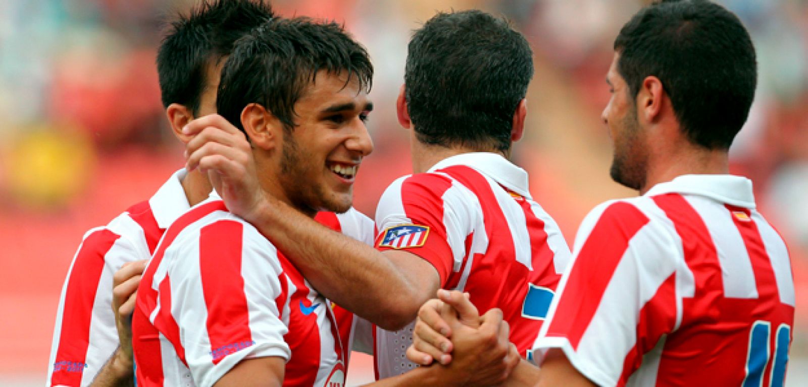 Salvio celebra su primer gol de la pretemporada con el Átletico de Madrid.