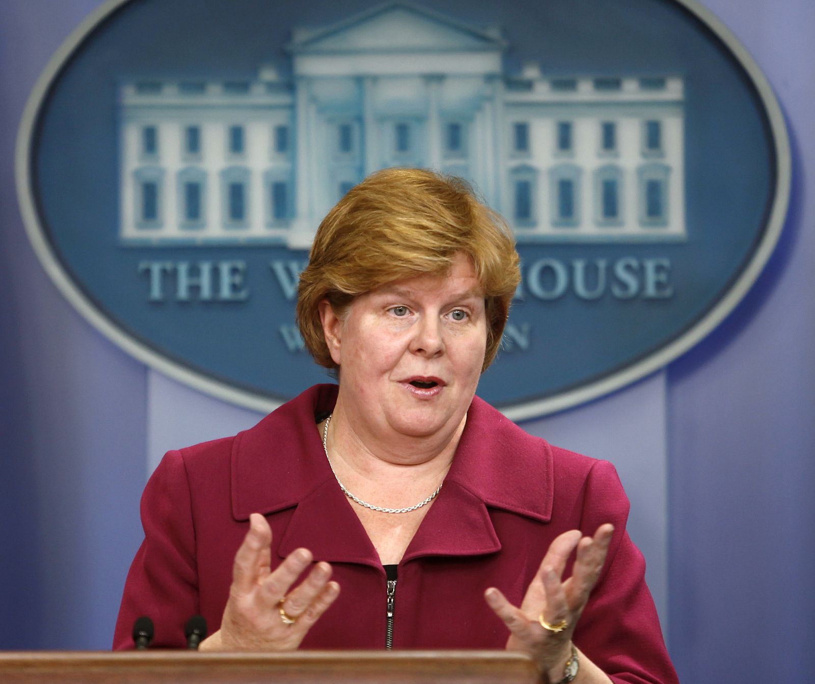 Christina Romer speaks about the Economic Report at the White House in Washington