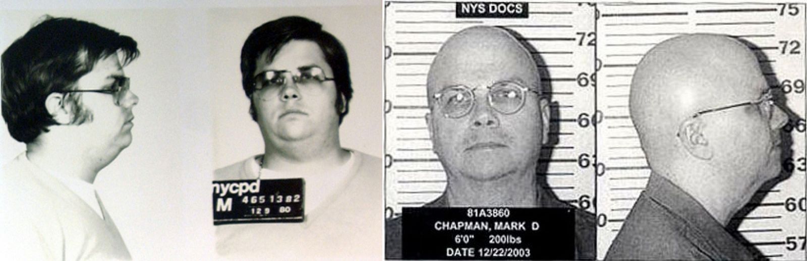 Fotografías policiales de Mark David Chapman (izquierda: 1980, derecha: 2003).