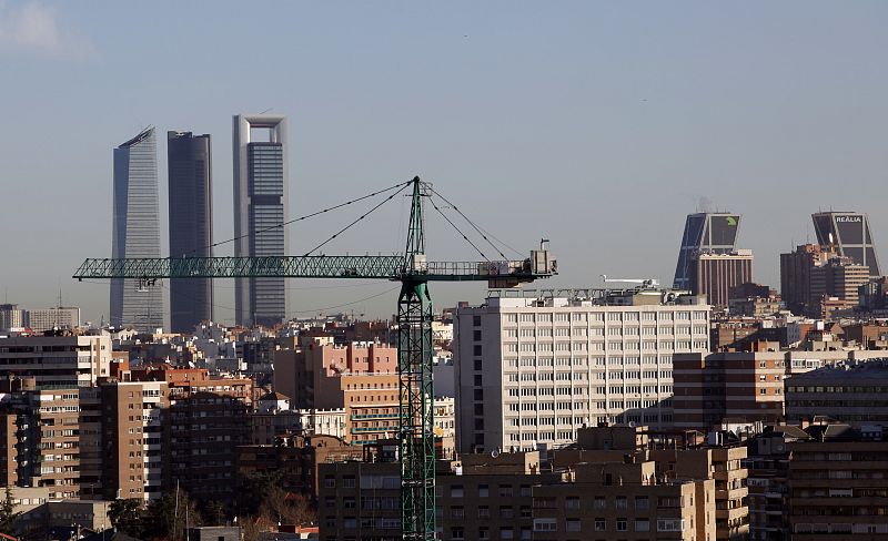A view of Madrid's skyline is seen taken from an observation deck on top of the transmission tower commonly known as "Faro de Moncloa"