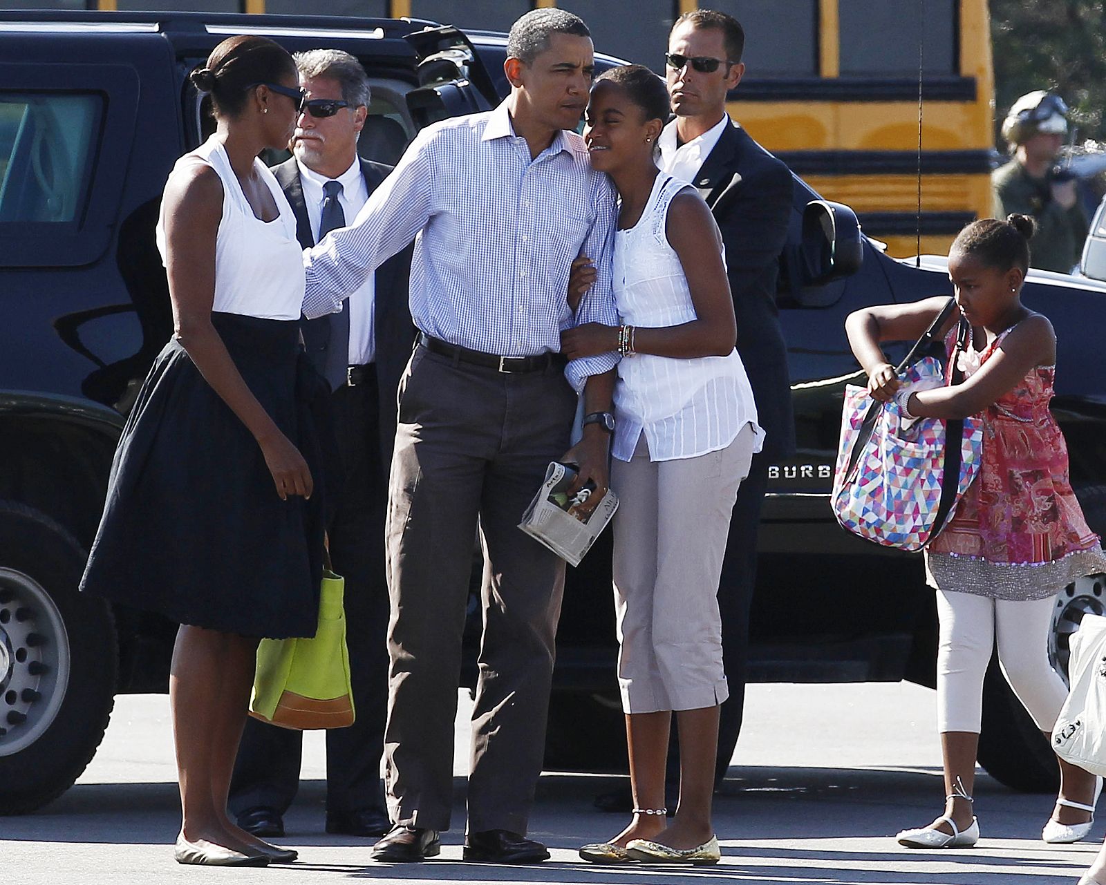 El presidente de EE.UU. junto a su esposa y sus dos hijas, Sasha y Malia